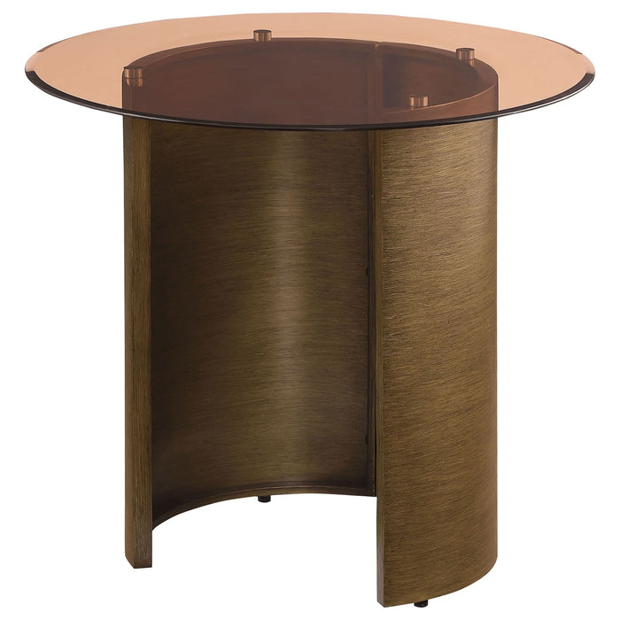 Morena Round Tawny Glass Top Side End Table Brushed Bronze - Walo Furniture