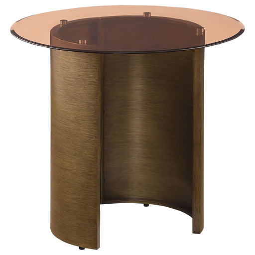 Morena Round Tawny Glass Top Side End Table Brushed Bronze - Walo Furniture