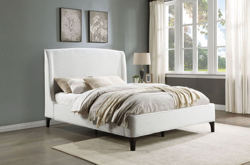 Mosby Upholstered Eastern King Wingback Bed Snow - Walo Furniture