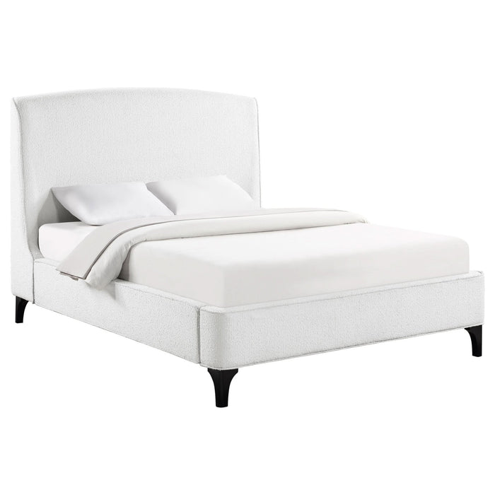 Mosby Upholstered Eastern King Wingback Bed Snow - Walo Furniture