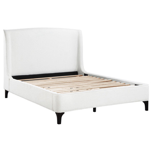 Mosby Upholstered Eastern King Wingback Bed Snow - Walo Furniture