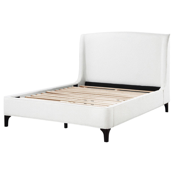 Mosby Upholstered Queen Wingback Bed Snow - Walo Furniture