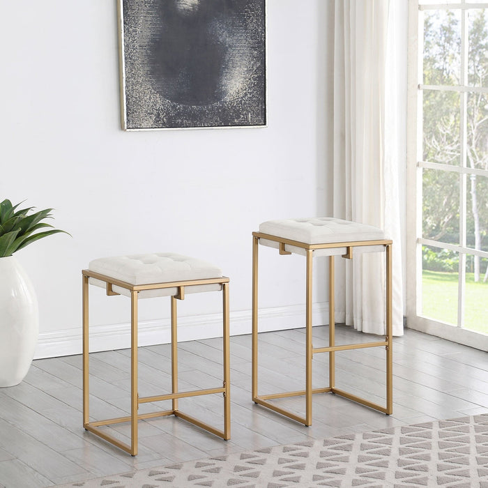 Nadia Upholstered Backless Counter Stool Beige (Set of 2) - Walo Furniture