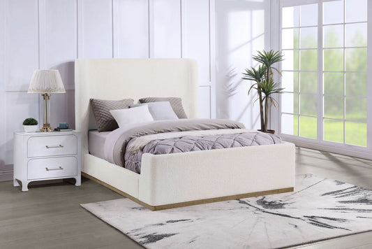 Nala Upholstered Queen Sleigh Bed Cream - Walo Furniture