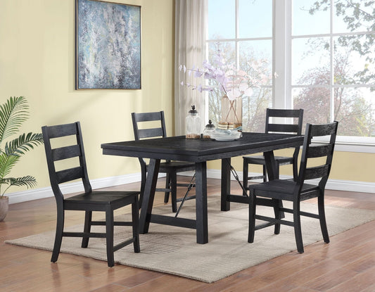 Newport 5 - piece Rectangular Trestle Dining Table Set Black - Walo Furniture