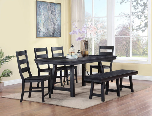 Newport 6 - piece Rectangular Trestle Dining Table Set Black - Walo Furniture