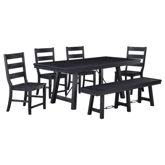 Newport 6 - piece Rectangular Trestle Dining Table Set Black - Walo Furniture