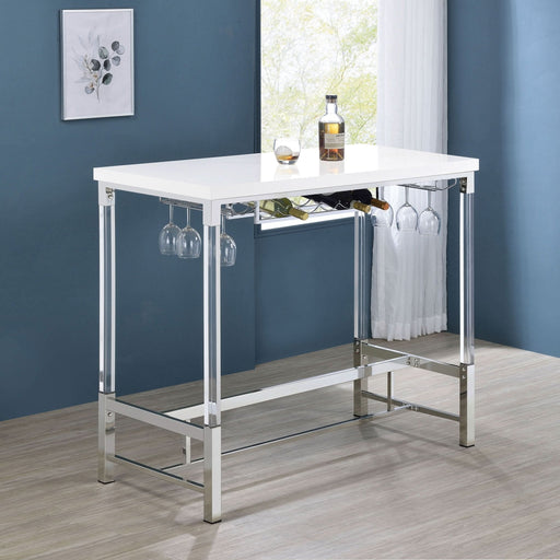 Norcrest 47 - inch Acrylic Leg Bar Table White High Gloss - Walo Furniture