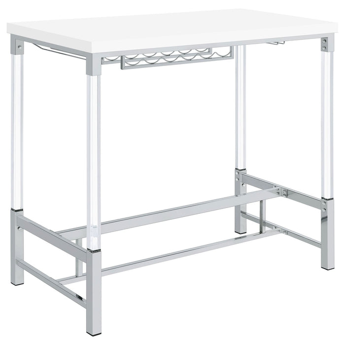 Norcrest 47 - inch Acrylic Leg Bar Table White High Gloss - Walo Furniture