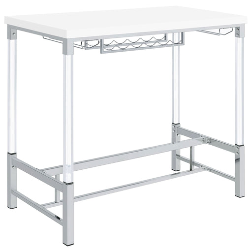 Norcrest 47 - inch Acrylic Leg Bar Table White High Gloss - Walo Furniture