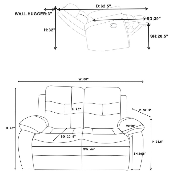 Nova 2 - piece Upholstered Padded Arm Sofa Set Dark Grey - Walo Furniture