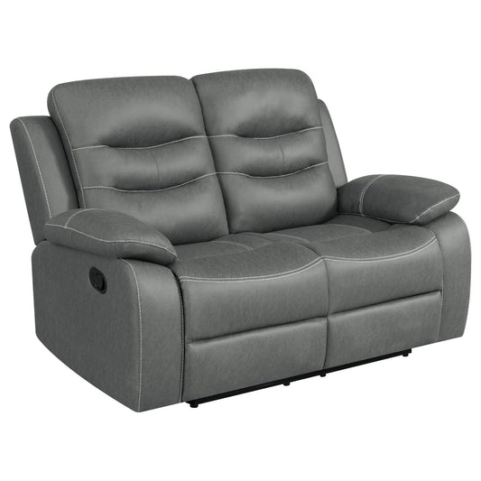 Nova Upholstered Padded Arm Reclining Loveseat Dark Grey - Walo Furniture