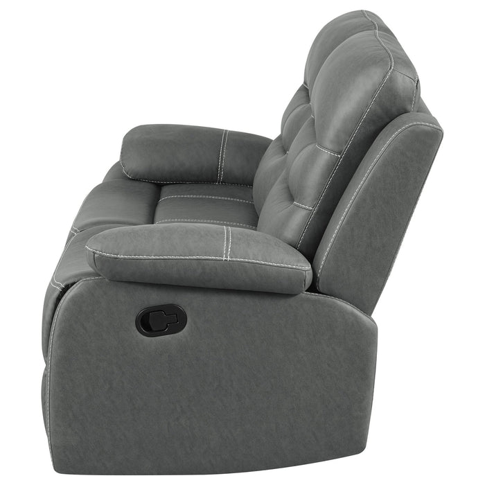 Nova Upholstered Padded Arm Reclining Loveseat Dark Grey - Walo Furniture