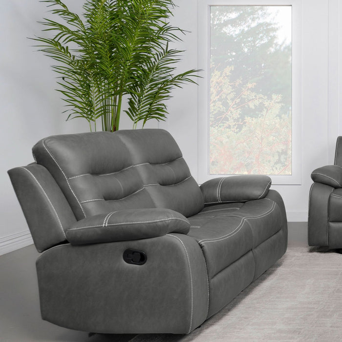 Nova Upholstered Padded Arm Reclining Loveseat Dark Grey - Walo Furniture