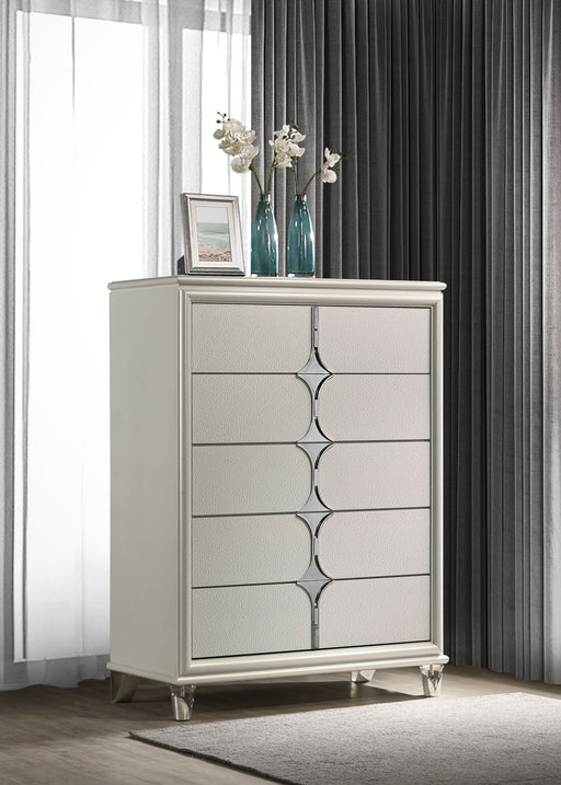 Olivia 5 - drawer Bedroom Chest of Drawers Pearl White - Walo Furniture