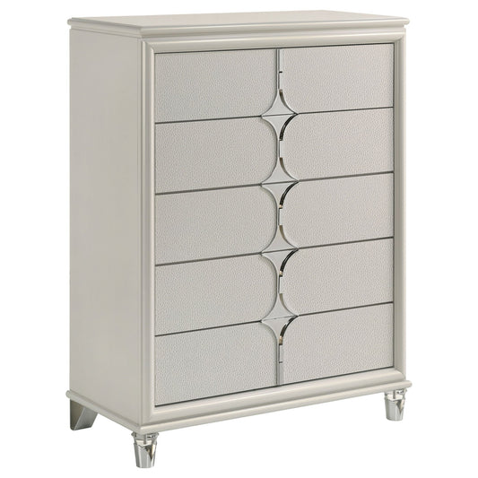 Olivia 5 - drawer Bedroom Chest of Drawers Pearl White - Walo Furniture