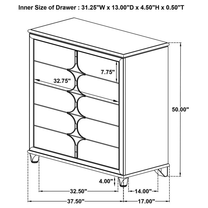 Olivia 5 - drawer Bedroom Chest of Drawers Pearl White - Walo Furniture