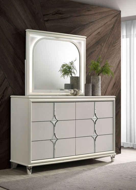 Olivia 6 - drawer Dresser and LED Mirror Pearl White - Walo Furniture