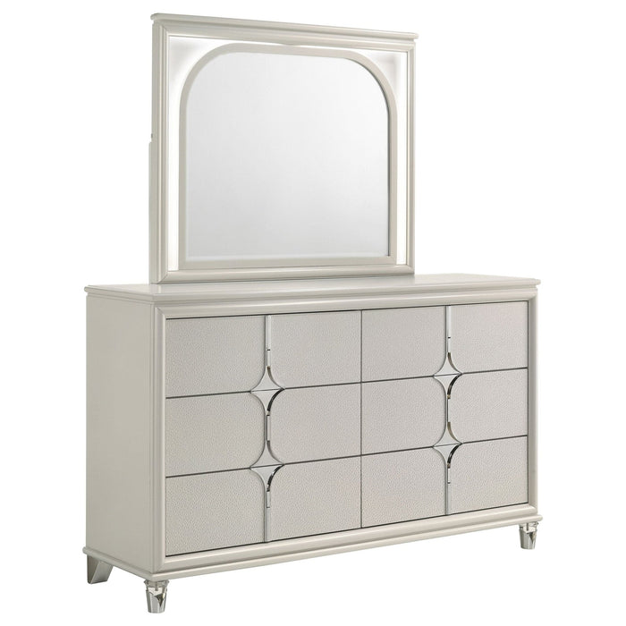 Olivia 6 - drawer Dresser and LED Mirror Pearl White - Walo Furniture