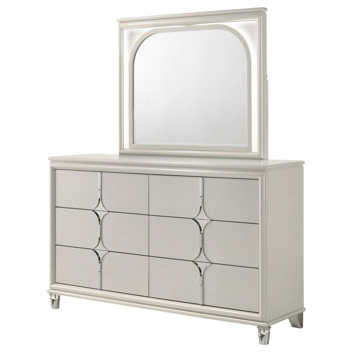 Olivia 6 - drawer Dresser and LED Mirror Pearl White - Walo Furniture