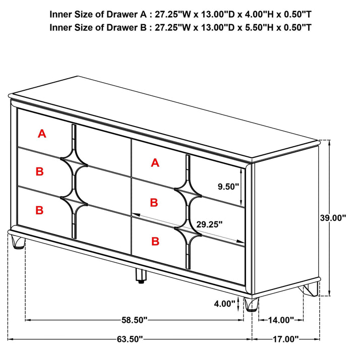 Olivia 6 - drawer Dresser Cabinet Pearl White - Walo Furniture