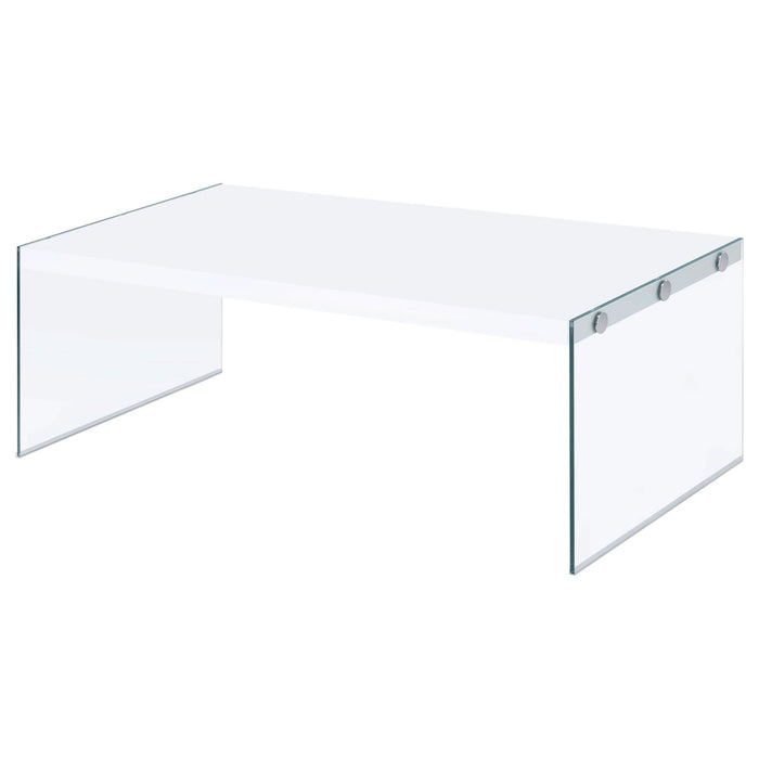 Opal Rectangular Glass Frame Coffee Table White High Gloss - Walo Furniture