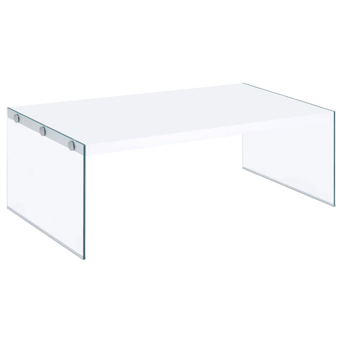 Opal Rectangular Glass Frame Coffee Table White High Gloss - Walo Furniture