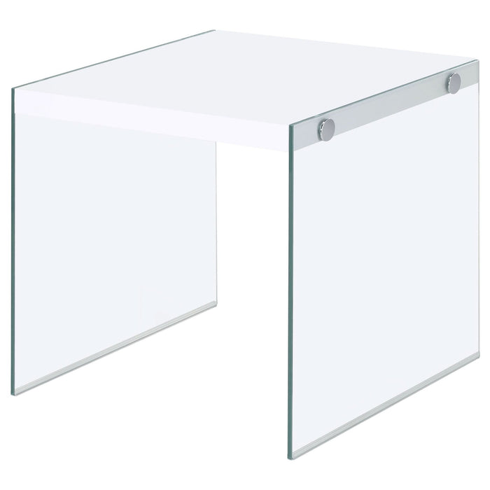 Opal Square Glass Frame Side End Table White High Gloss - Walo Furniture