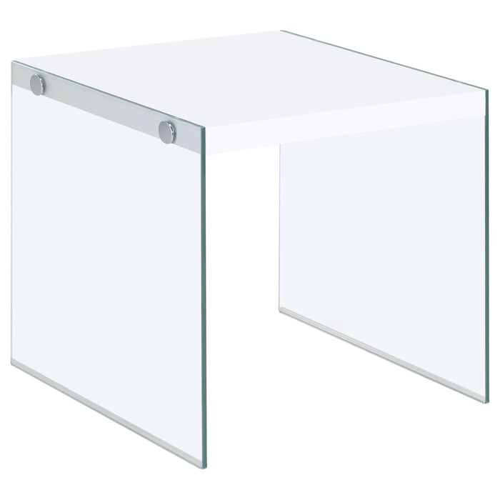 Opal Square Glass Frame Side End Table White High Gloss - Walo Furniture