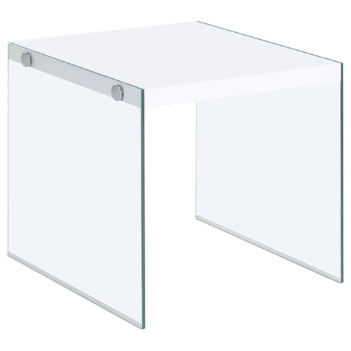 Opal Square Glass Frame Side End Table White High Gloss - Walo Furniture