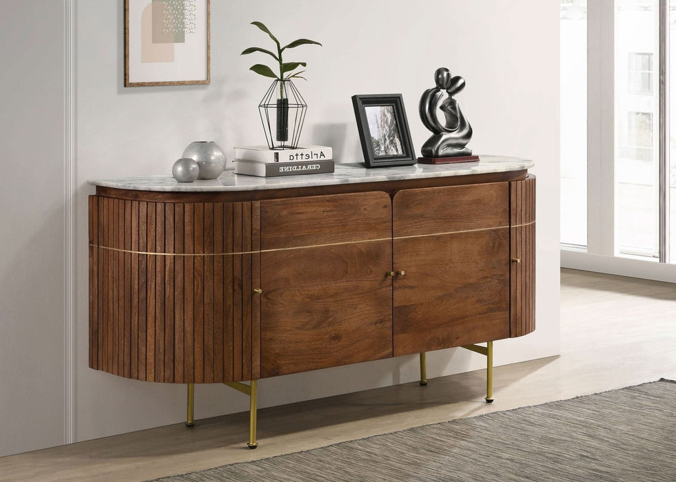 Ortega 4 - door Marble Top Sideboard Buffet Cabinet Natural - Walo Furniture