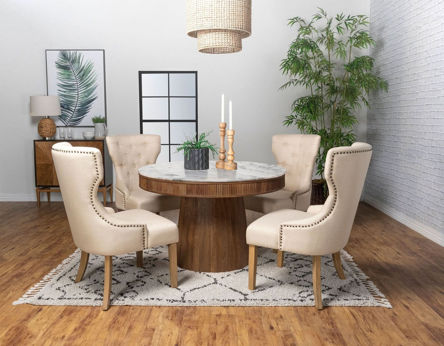 Ortega Round 46 - inch Marble Top Wood Dining Table Natural - Walo Furniture