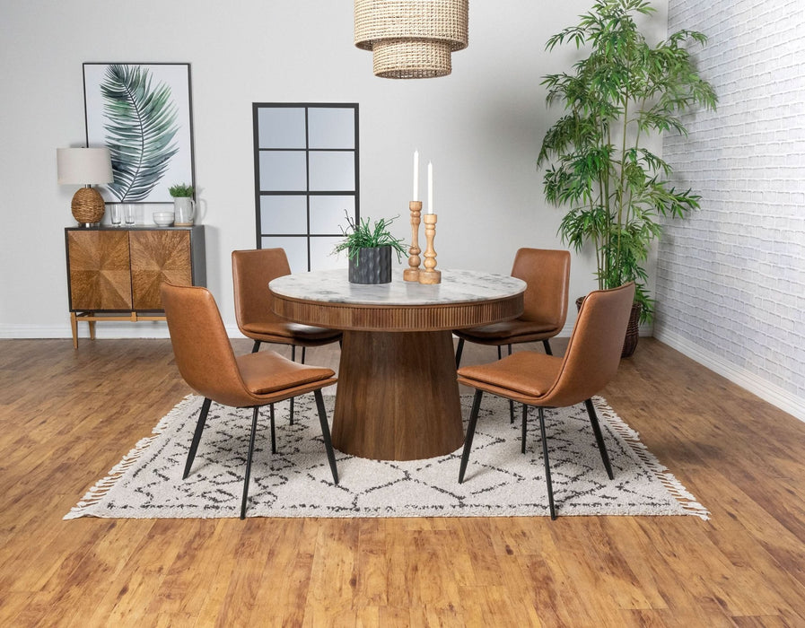 Ortega Round 46 - inch Marble Top Wood Dining Table Natural - Walo Furniture