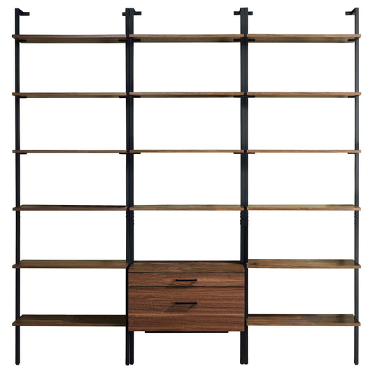 Owens 3 - piece 96 - inch Wall Mounted Bookshelf Set Walnut - Walo Furniture