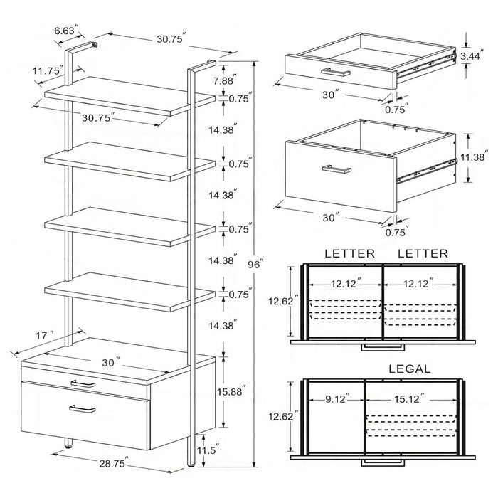 Owens 96 - inch 4 - shelf Storage Wall Bookshelf Walnut - Walo Furniture