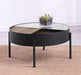 Ozella Round Coffee Table with Hidden Storage Sandy Black - Walo Furniture