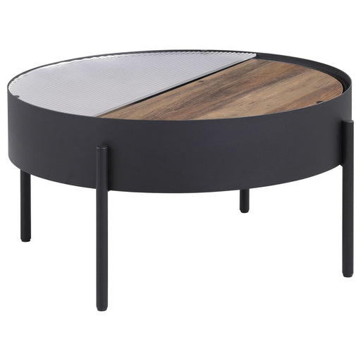 Ozella Round Coffee Table with Hidden Storage Sandy Black - Walo Furniture