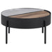 Ozella Round Coffee Table with Hidden Storage Sandy Black - Walo Furniture