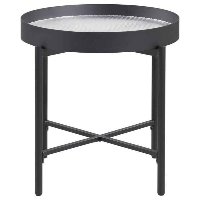 Ozella Round End Side Table with Recessed Top Sandy Black - Walo Furniture