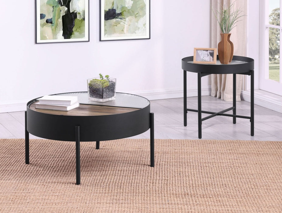 Ozella Round End Side Table with Recessed Top Sandy Black - Walo Furniture