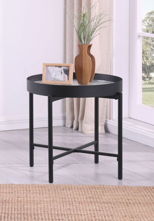 Ozella Round End Side Table with Recessed Top Sandy Black - Walo Furniture