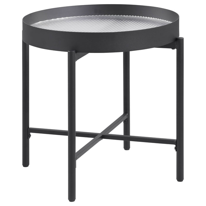 Ozella Round End Side Table with Recessed Top Sandy Black - Walo Furniture