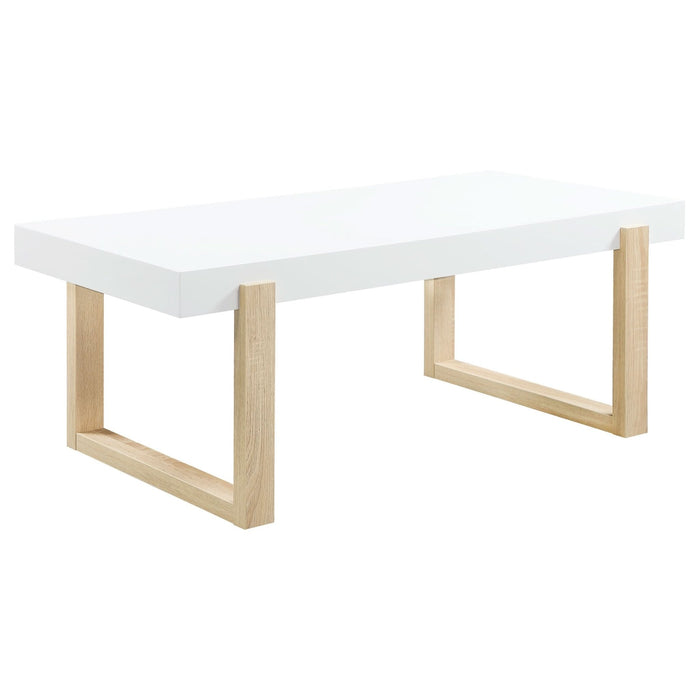 Pala Rectangular Coffee Table White High Gloss and Natural - Walo Furniture