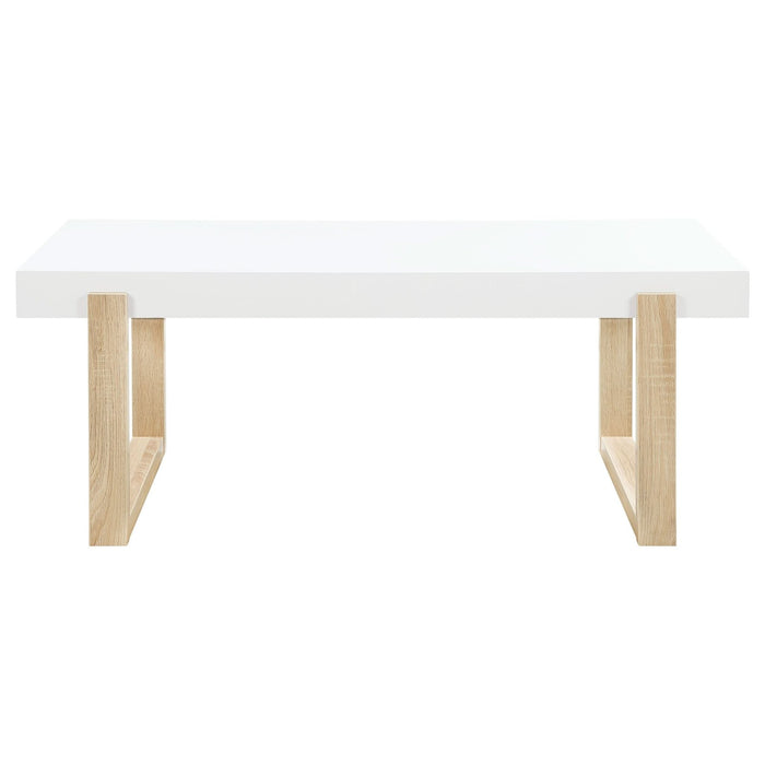 Pala Rectangular Coffee Table White High Gloss and Natural - Walo Furniture