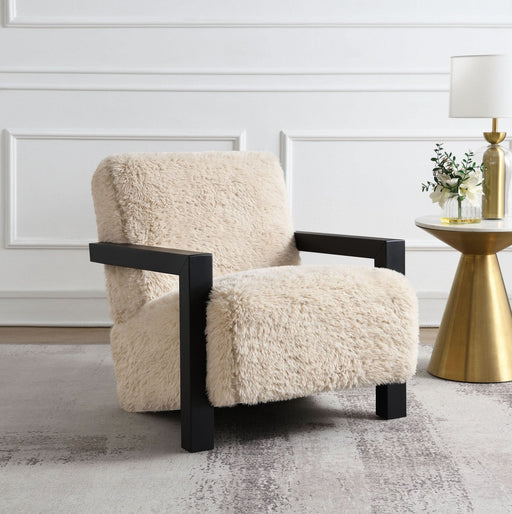 Paquet Faux Fur Upholstered Chair Solid Wood Arms Latte - Walo Furniture