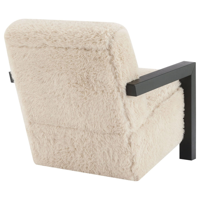 Paquet Faux Fur Upholstered Chair Solid Wood Arms Latte - Walo Furniture