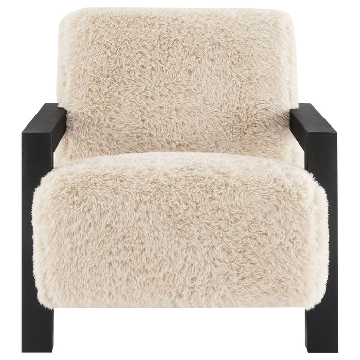 Paquet Faux Fur Upholstered Chair Solid Wood Arms Latte - Walo Furniture