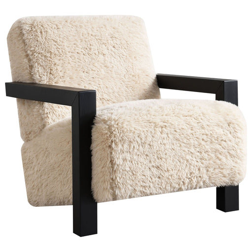 Paquet Faux Fur Upholstered Chair Solid Wood Arms Latte - Walo Furniture