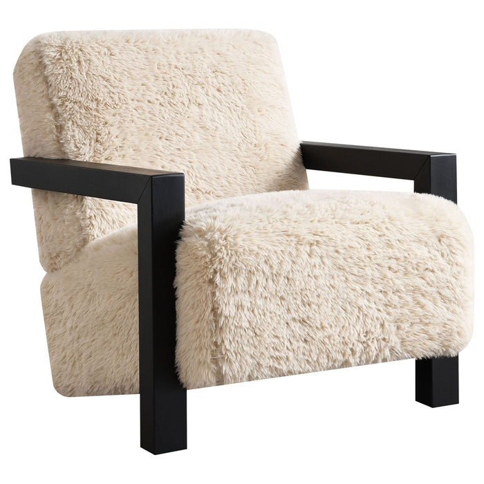 Paquet Faux Fur Upholstered Chair Solid Wood Arms Latte - Walo Furniture