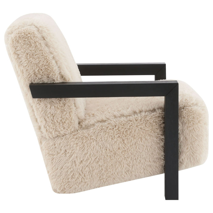 Paquet Faux Fur Upholstered Chair Solid Wood Arms Latte - Walo Furniture